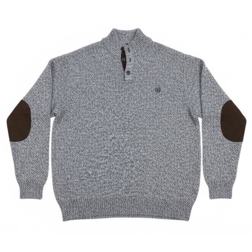 Chaps Men's XXL Brown/White Knit Quarter Button Sweater Brown Elbow Patch